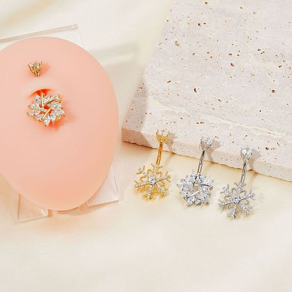 Шикарные и простые латунные изогнутые кольца для пупка в форме штанги со снежинками и кристаллами