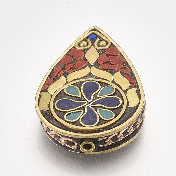Perles Indonésiennes manuelles, avec les accessoires en laiton, larme, or