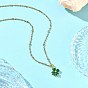 Colgante de trébol de cuatro hojas verde con circonitas cúbicas pavé de latón para el día de San Patricio 304 Collares de cadena satélite de acero inoxidable