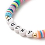 30Pcs 30 Style Polymer Clay Heishi Beaded Stretch Bracelets Set with Inspiration Word, Lucky Preppy Bracelets for Women