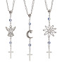 3шт. крестообразные сплавные и стеклянные подвесные украшения, с железной цепью, для автомобильных подвесных украшений, солнце и луна и ангел