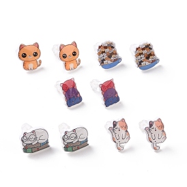 Acrylic Cat Stud Earrings with Platic Pins for Women