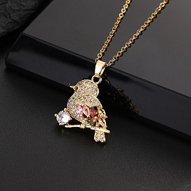 Colorful Zircon Gold-Plated Animal Bird Necklace Pendant Collarbone Chain for Women