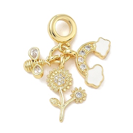 Латунь микропаве прозрачный кубический цирконий европейские подвески с подвесками, эмалевые подвески с большими отверстиями, пчелы и цветы и радуга, долговечный, стойки покрытие, без кадмия и без свинца