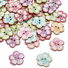 2 сумки с напечатанными деревянными пуговицами, 2-луночное, цветок