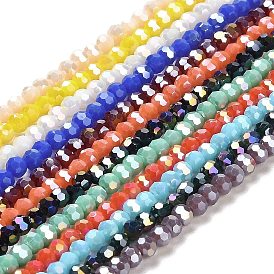 Opaque Glass Beads Stands, AB Color, Faceted(32 Facets), Round
