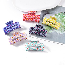 Flower Pattern PVC Plastic Claw Hair Clips, Hair Accessories for Women & Girls, Rectangle