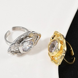 Латунные регулируемые открытые манжеты из кубического циркония для женщин, без кадмия и без свинца, лошадиный глаз 