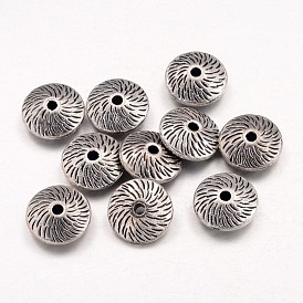 Tibetan Style Alloy Flat Round Beads, Cadmium Free & Lead Free, 12x4.5mm, Hole: 2mm, about 580pcs/1000g