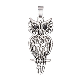 Antique Silver Plated Alloy Pendants, with Rhinestone, Owl