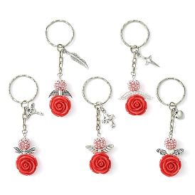 Resin & Alloy & Glass Keychain, with Iron Findings, Flower Angel