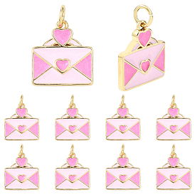 10подвески из латуни с эмалью, конверт очарование, с прыжковых колец, стойки покрытие, реальный 18 k позолоченный, без свинца и без кадмия, долговечный