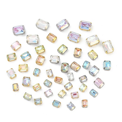 Латунные стеклянные стразы пришивные стразы, прямоугольные, граненые, разноцветные