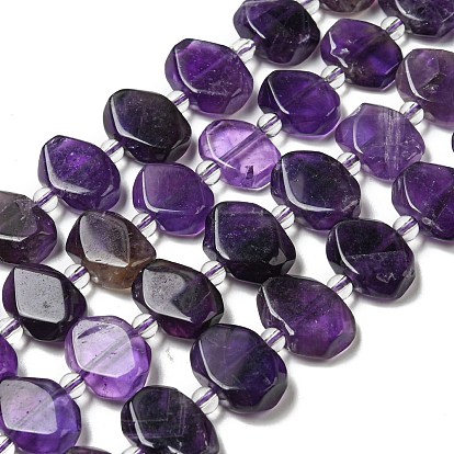 Natural Amethyst Beads Strands, with Seed Beads, Faceted Rectangle