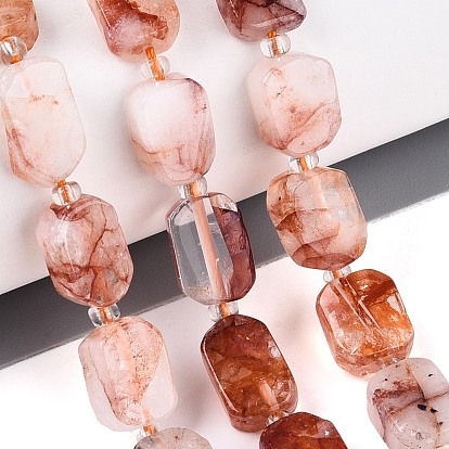 Натуральный гематоидный кварц / нитки из железистого кварца, с бисером, прямоугольные