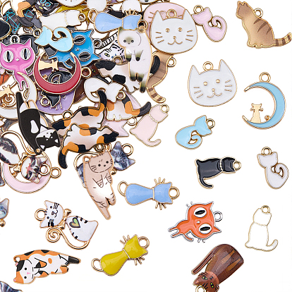 100 шт 10 стили подвески из сплава эмали, форма кошки
