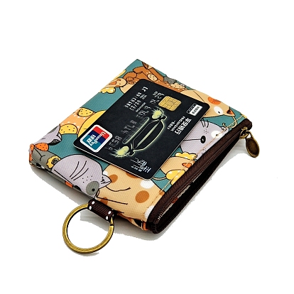 Printed Polyester Wallets, 2 Layers Zipper Purse for Change, Keychain, Cosmetic, Rectangle
