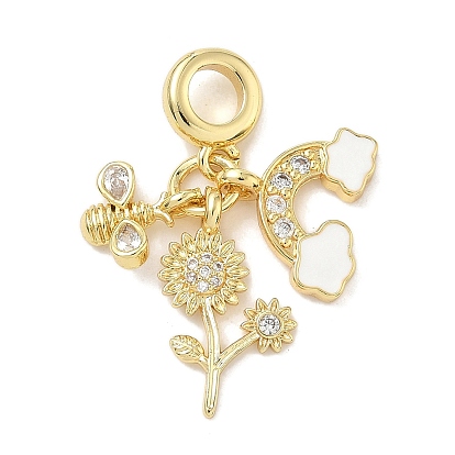 Латунь микропаве прозрачный кубический цирконий европейские подвески с подвесками, эмалевые подвески с большими отверстиями, пчелы и цветы и радуга, долговечный, стойки покрытие, без кадмия и без свинца