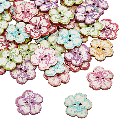 2 сумки с напечатанными деревянными пуговицами, 2-луночное, цветок