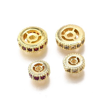 Латунные микро проложить кубического циркония бусы, плоско-круглые, стойки покрытие, без кадмия и без свинца, долговечный
