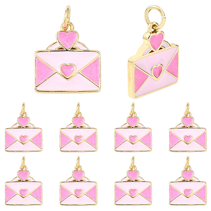 10подвески из латуни с эмалью, конверт очарование, с прыжковых колец, стойки покрытие, реальный 18 k позолоченный, без свинца и без кадмия, долговечный