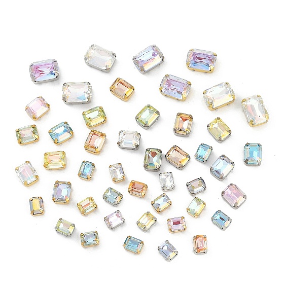 Латунные стеклянные стразы пришивные стразы, прямоугольные, граненые, разноцветные