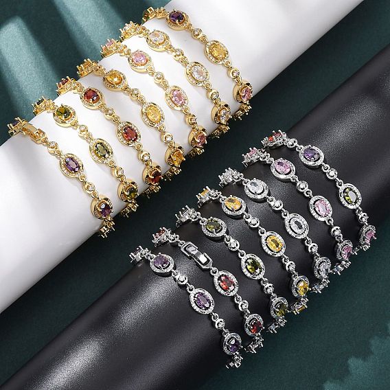 Браслеты-цепочки из овальной латуни с микропаве из кубических цирконий для женщин, стойки покрытие, долговечный, без кадмия и без свинца