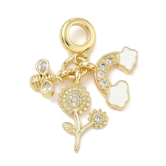 Латунь микропаве прозрачный кубический цирконий европейские подвески с подвесками, эмалевые подвески с большими отверстиями, пчелы и цветы и радуга, долговечный, стойки покрытие, без кадмия и без свинца