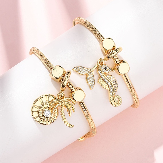 Браслеты с подвесками из латуни с прозрачным кубическим цирконием, латунные браслеты-змейки для женщин