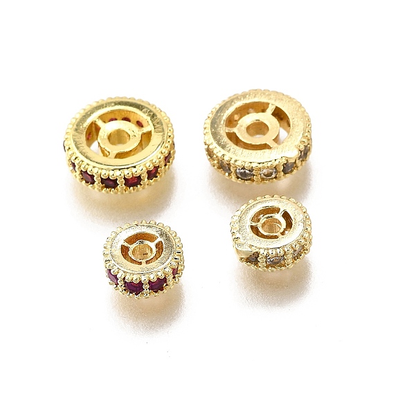 Латунные микро проложить кубического циркония бусы, плоско-круглые, стойки покрытие, без кадмия и без свинца, долговечный