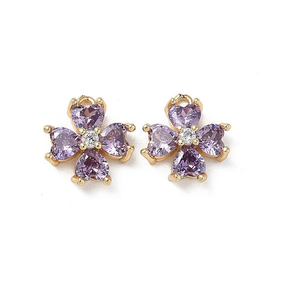 Valentine's Day Brass Micro Pave Cubic Zirconia Charms, Heart Shaped Flower Charms