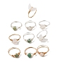 16Pcs 8 Styles Mixed Gemstone Finger Rings, Copper Wire Wrap Jewelry for Women