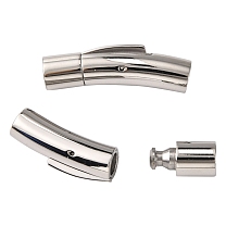 Column 304 Stainless Steel Bayonet Necklace Clasps, Ion Plating (IP), 28~28.7x7x8mm, Hole: 5mm