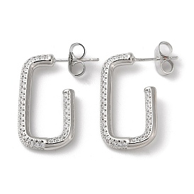 Rectangle Brass Cubic Zirconia Stud Earrings, Half Hoop Earrings, Long-Lasting Plated, Lead Free & Cadmium Free