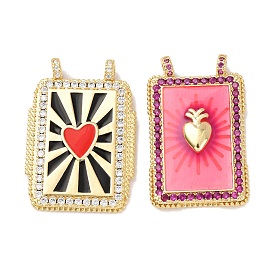 Латунные микро проложить кубического циркония подвески, Прямоугольник с сердцем, с эмалью, стойки покрытие, долговечный, без свинца и без кадмия, реальный 18 k позолоченный