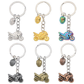 6Pcs 6 Colors Motorbike with Helmet Alloy Pendant Keychains, with Split Key Ring, for Purse, Backpack Ornament