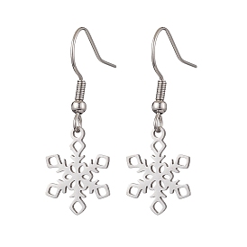 Hollow Christmas Snowflake 201 Stainless Steel Dangle Earrings for Women