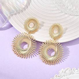 Brass Dangle Stud Earrings for Women, Double Flower