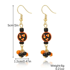 Halloween Theme Alloy and Seed Bead Dangle Earrings for Women, Flat Round