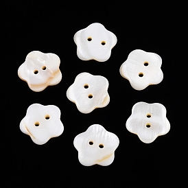 Freshwater Shell Buttons, 2-Hole, Flower