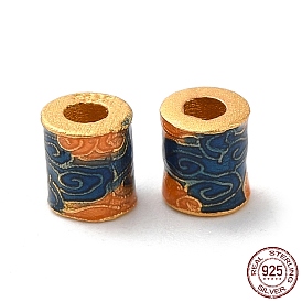 Matte Gold Color 925 Sterling Silver Beads, with Enamel, Column with Cloud, with S925 Stamp