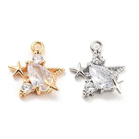 Glass Charms, with Brass Finding, Star Charm