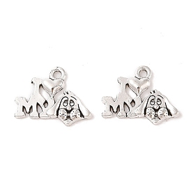 Estilo tibetano encantos mensaje aleación, frase amo mi perro, sin plomo y cadmio, 14x18x2 mm, agujero: 2 mm, Sobre 555 unidades / 500 g