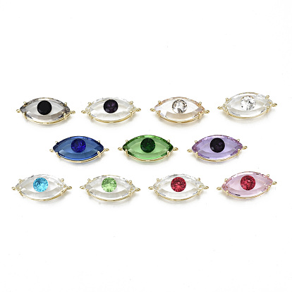 Bras Glass Links Connectors, Nickel Free, Golden, Eye