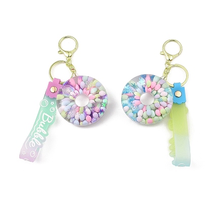 Luminous Donut Acrylic Pendant Keychain, Glow in the Dark, Liquid Quicksand Floating Handbag Accessories, with Alloy Findings