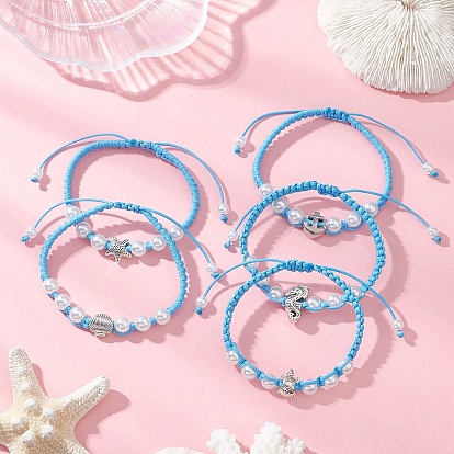 Браслеты из плетеных бусин из искусственного жемчуга из АБС-пластика для женщин, с тибетском стиле сплава, разнообразные