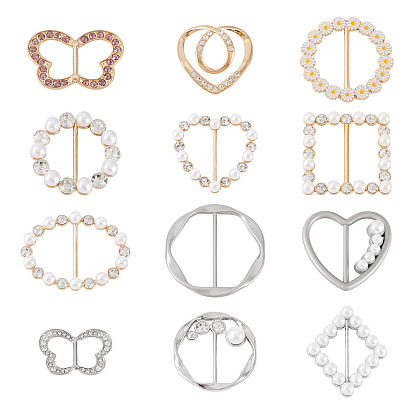 12шт 12 стили пряжки из сплава, с пластиковой имитацией жемчуга и стразами, для ремня, аксессуары для одежды, разнообразные