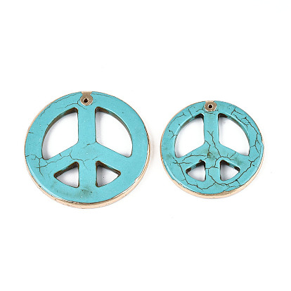Подвески в виде знака мира из окрашенной синтетической бирюзы, с золотым латунным краем