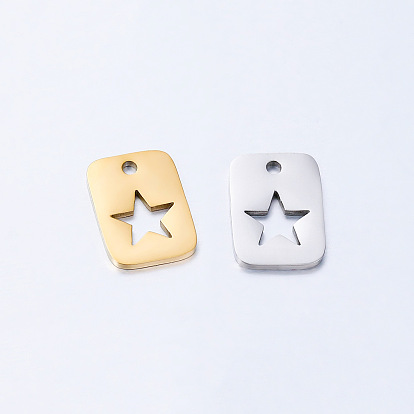 304 Stainless Steel Charms, Rectangle with Star Charm
