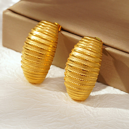 Геометрические 304 овальные серьги-гвоздики с полосками из нержавеющей стали